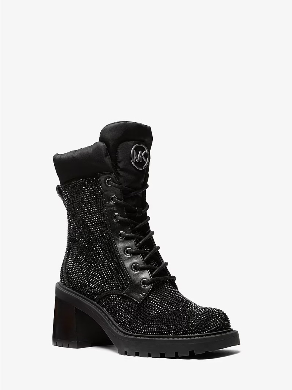 Michael Kors Black Crystal-Embellished Lace-Up Combat Boot